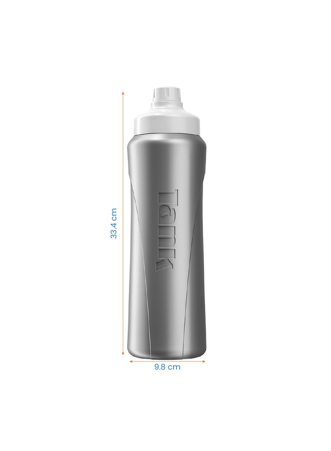 Tank Insulated Plastic Water Bottle, Silver, 1L, BPA Free - Image 2