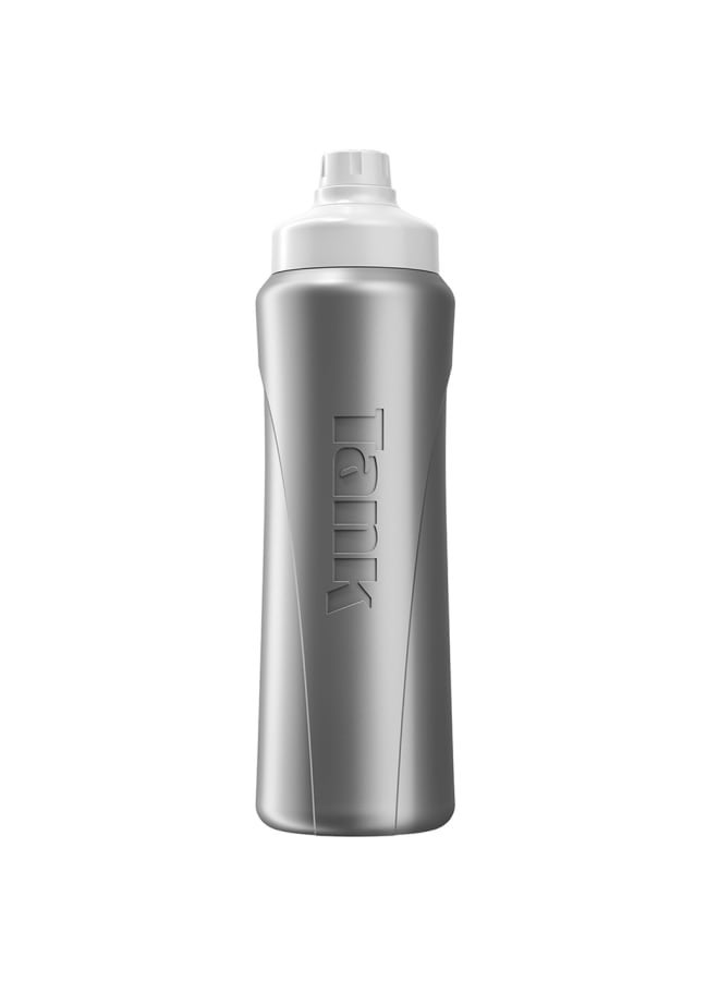Tank Insulated Plastic Water Bottle, Silver, 1L, BPA Free - Image 1