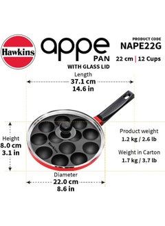 Hawkins 22 cm Appe Pan, Non Stick Paniyaram Pan with Glass Lid, 12 Cups Paniyarakkal Ceramic Pan, Litti Pan, Kuzhi Paniyaram Pan, Ponganalu Pan, Red - pzsku/Z8A4DDC234C4F77FB4D85Z/45/_/1739211898/ba29f956-1a0f-4862-b881-b70cff4bbba8