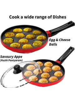 Hawkins 22 cm Appe Pan, Non Stick Paniyaram Pan with Glass Lid, 12 Cups Paniyarakkal Ceramic Pan, Litti Pan, Kuzhi Paniyaram Pan, Ponganalu Pan, Red - pzsku/Z8A4DDC234C4F77FB4D85Z/45/_/1739211901/628c37d5-5c54-4161-9872-fc29e9d9393f