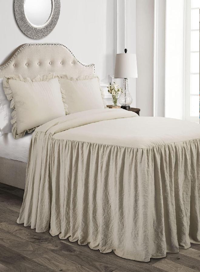 Lush Decor Lush Decor Ruffle Skirt Bedspread Vintage Chic Farmhouse Style Lightweight 3 Piece Set, California King, Neutral  - Image 2