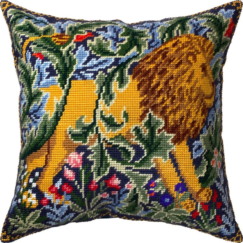 Brvsk Classic Embroidery Kit for Adults and Beginners — Lion by William Morris 16″ × 16″ with Clear, Precise Printed Design on Cotton Canvas; Includes 2 Needles, Yarn, and Easy-Read Chart - Image 1
