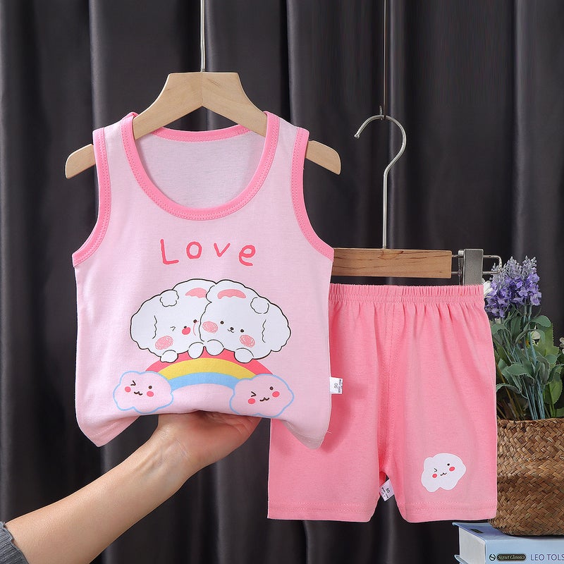 Kids Summer Cotton Vest Set E12-Rainbow Double Treasure 