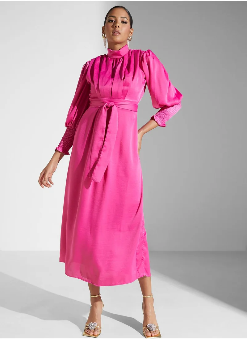 Khizana Shirred Cuff Detail A-Line Dress