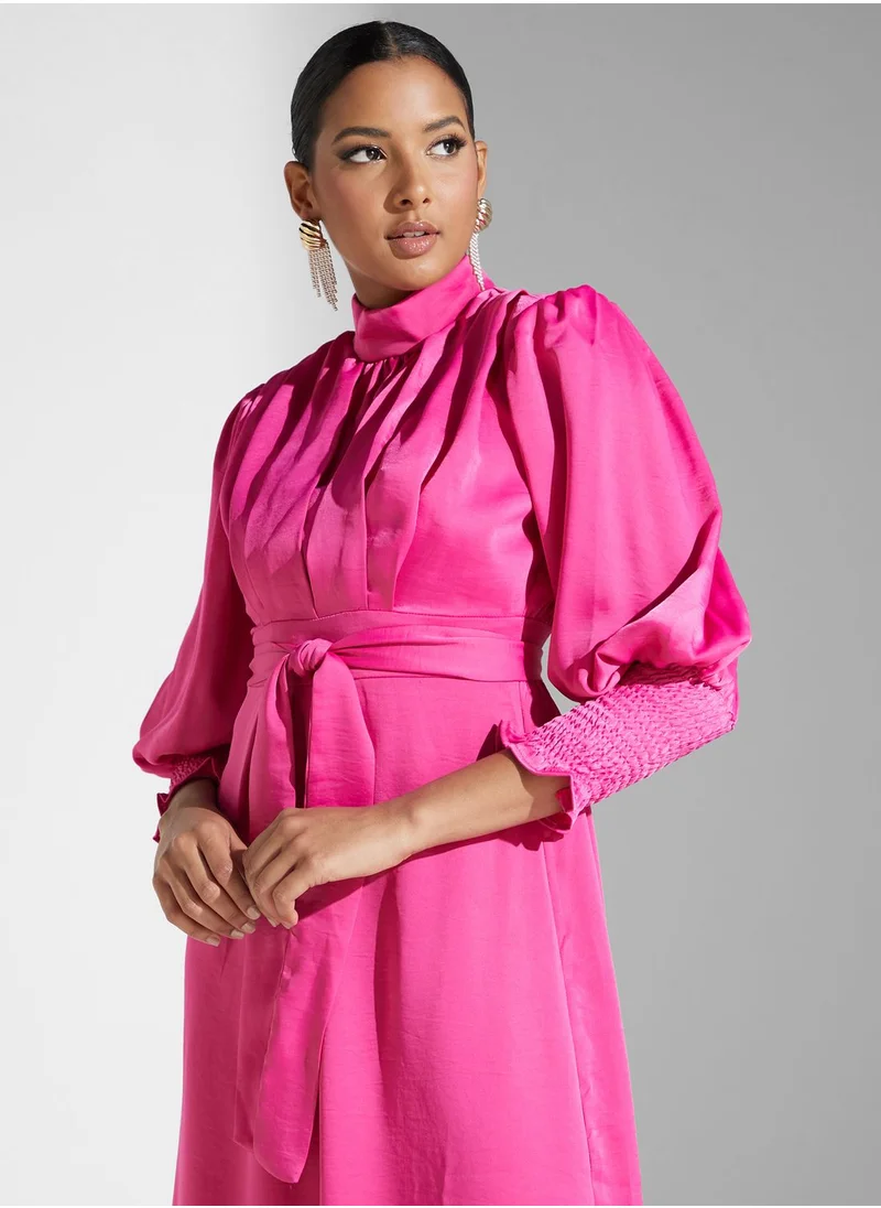 Khizana Shirred Cuff Detail A-Line Dress