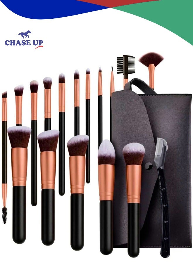Chase Up 16 pcs Makeup Brush Set with 1 Eyebrov Razor Premium Syntetic Foundation, Professional Make Up Brushes Kit Powder Concealers Eyeshadow Blush Bronzer Applicator - Image 1