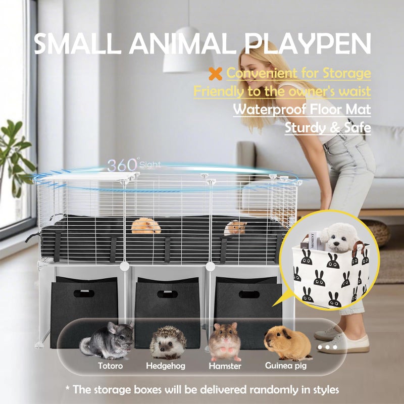 MEEXPAWS Guinea Pig Cages Small Animal Playpen with Waterproof PVC Liner & Washable Pee Pad & Storage Space, C&C Cage for Guinea Pigs, Hedgehog, Hamsters, Ferrets,Indoor Enclosure Wire Yard Playpen - Image 2