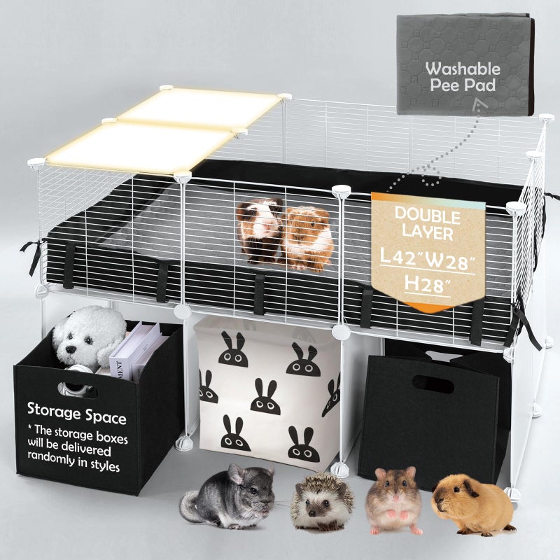 MEEXPAWS Guinea Pig Cages Small Animal Playpen with Waterproof PVC Liner & Washable Pee Pad & Storage Space, C&C Cage for Guinea Pigs, Hedgehog, Hamsters, Ferrets,Indoor Enclosure Wire Yard Playpen - Image 1