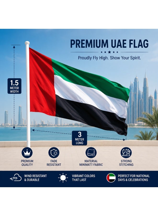 KhpalKar UAE Flag 3 x 1.5 Meter Large Size Premium Minimatt Fabric for Outdoor and Indoor Flag for Villa, Building, Office, School, National Day & Celebrations - Image 2
