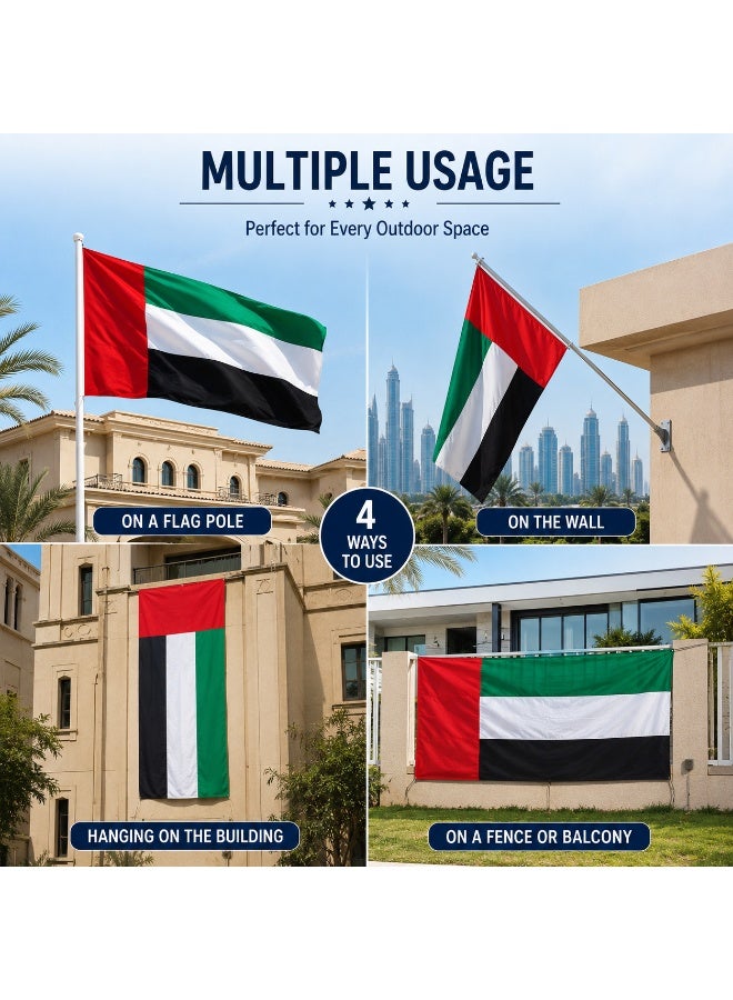 KhpalKar UAE Flag 3 x 1.5 Meter Large Size Premium Minimatt Fabric for Outdoor and Indoor Flag for Villa, Building, Office, School, National Day & Celebrations - Image 3