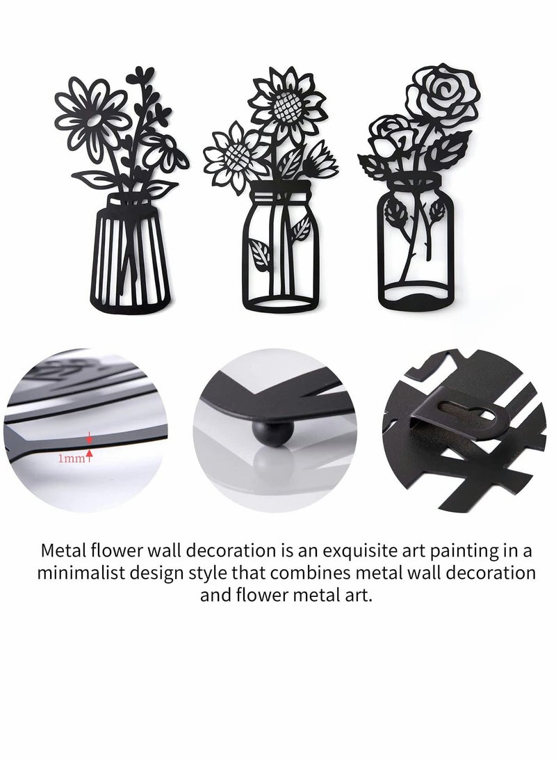 SYOSI Metal Flowers, Wall Decor, Minimalism, Wall Art Decor, Wall Art, Black Flower Iron Decor, Metal Wall Sculpture, for Patio Balcony Bathroom Decor, Wall Art Bathroom Decor Set of 3  - Image 3