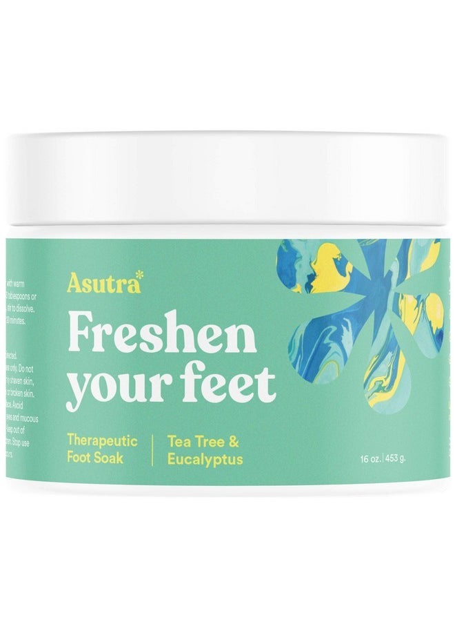 Asutra - Invigorating And Therapeutic Foot Soak + Pedicure Pumice Stone (Dead Sea Salt W/Tea Tree & Eucalyptus Oils), 16 Oz - Helps To Soften Calluses, Corns, And Cracked Feet - Image 1