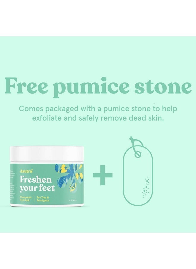 Asutra - Invigorating And Therapeutic Foot Soak + Pedicure Pumice Stone (Dead Sea Salt W/Tea Tree & Eucalyptus Oils), 16 Oz - Helps To Soften Calluses, Corns, And Cracked Feet - Image 1