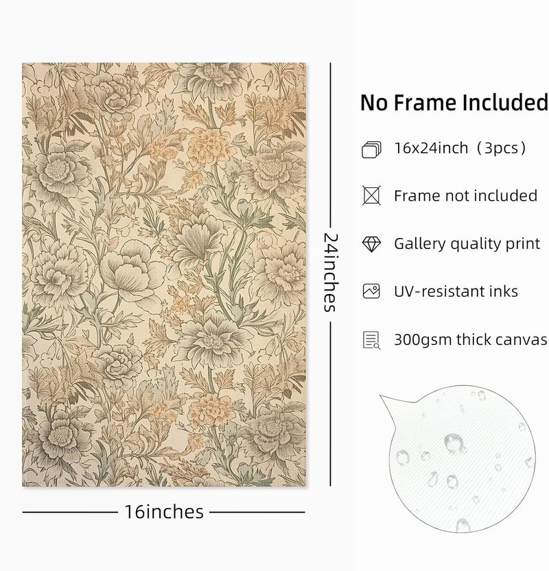 Youillne Vintage Flower Wall Art Set of 3 - Image 2