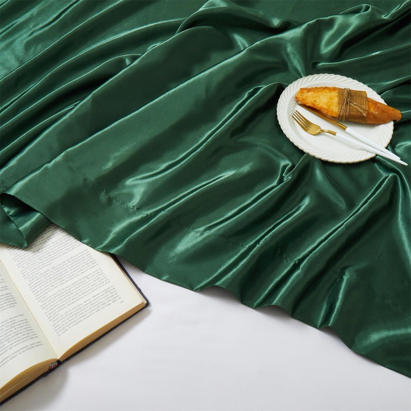 Ersmak Satin Flat Sheet Only  Single Flat Sheet Twin  Luxury & Ultra Soft Silky Bedding Top Sheet for Twin Mattress - Emerald Green - Image 3