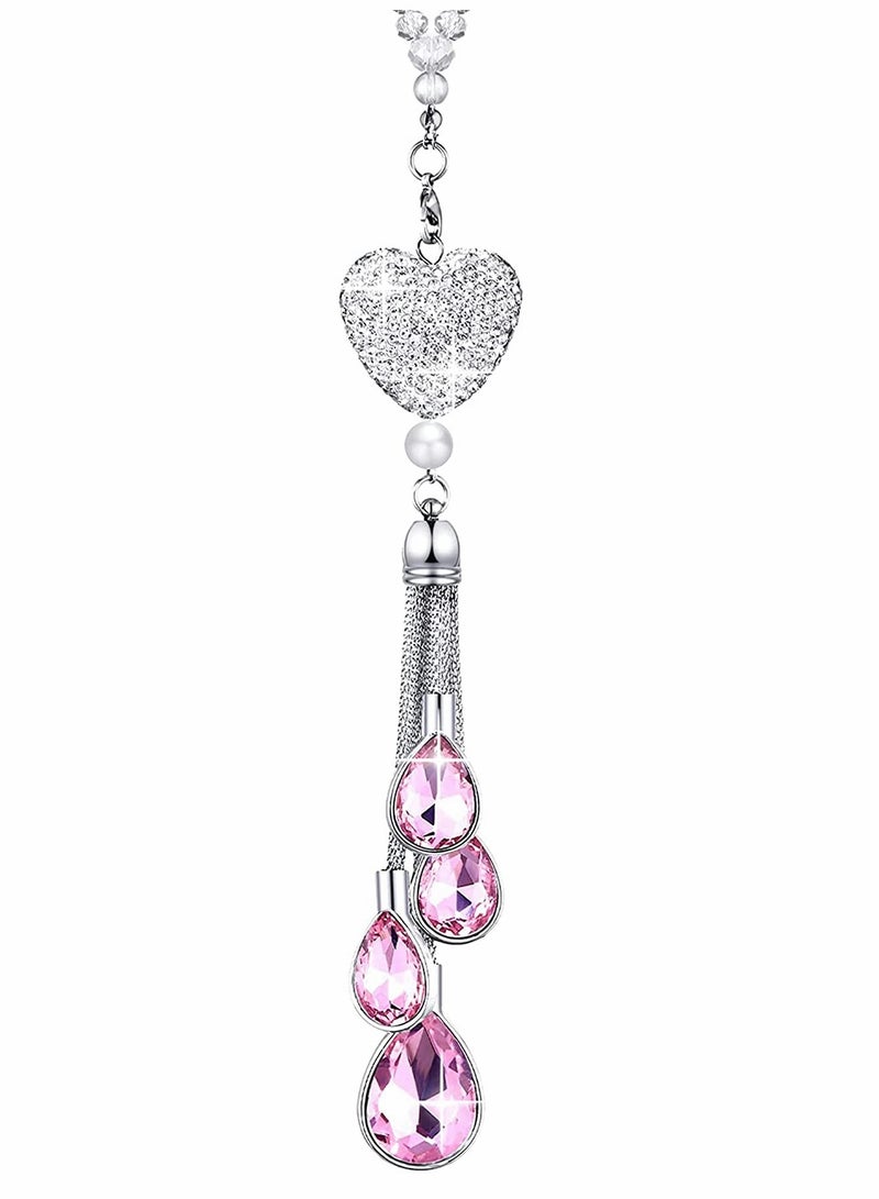 Excefore Car Crystal Charms,Heart Diamond Car Accessories, Car Rear View Mirror Crystal Charms Car Decoration Decor, Lucky Interior Ornament Hanging Pendant - Image 1