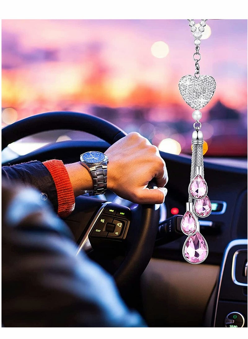 Excefore Car Crystal Charms,Heart Diamond Car Accessories, Car Rear View Mirror Crystal Charms Car Decoration Decor, Lucky Interior Ornament Hanging Pendant - Image 5