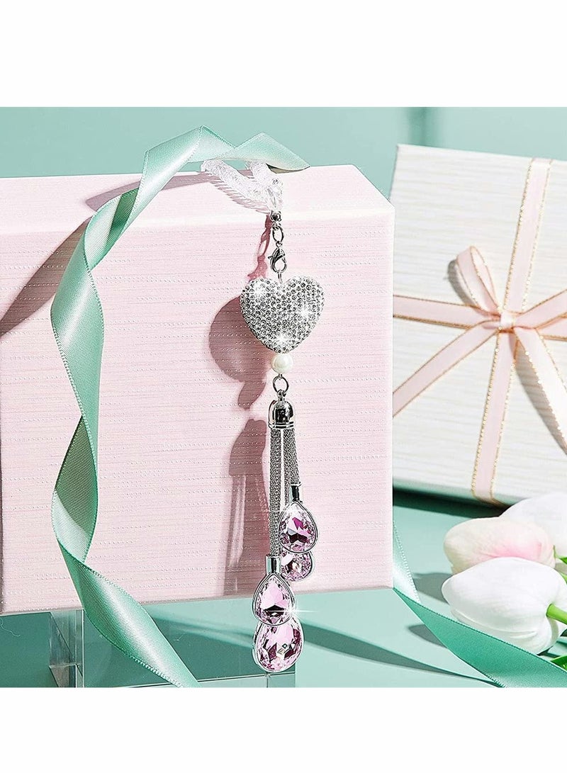 Excefore Car Crystal Charms,Heart Diamond Car Accessories, Car Rear View Mirror Crystal Charms Car Decoration Decor, Lucky Interior Ornament Hanging Pendant - Image 3