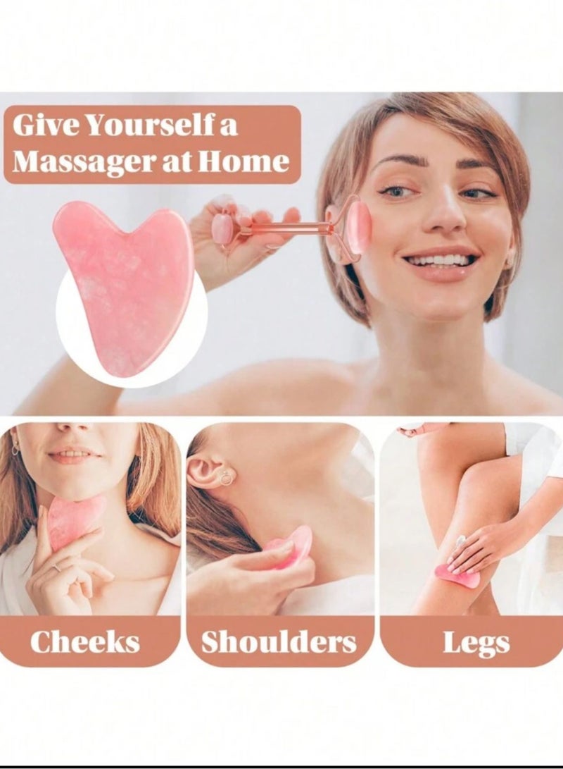 2 Piece Facial Massage And Eye Roller Tool Set Pink/Gold - Image 2