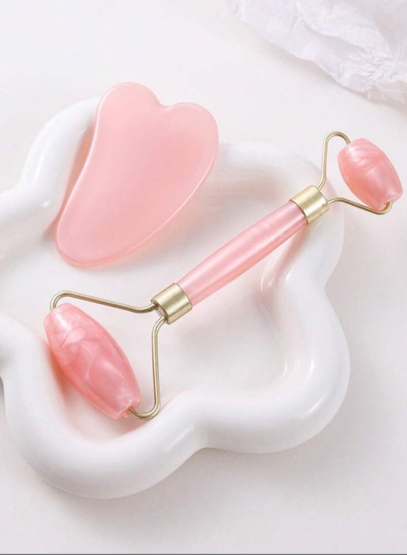 2 Piece Facial Massage And Eye Roller Tool Set Pink/Gold - Image 1