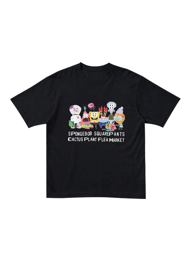 Kids’ Cartoon Print T-Shirt, Reinforced Hem for Long-Lasting Use, Black  - Image 1