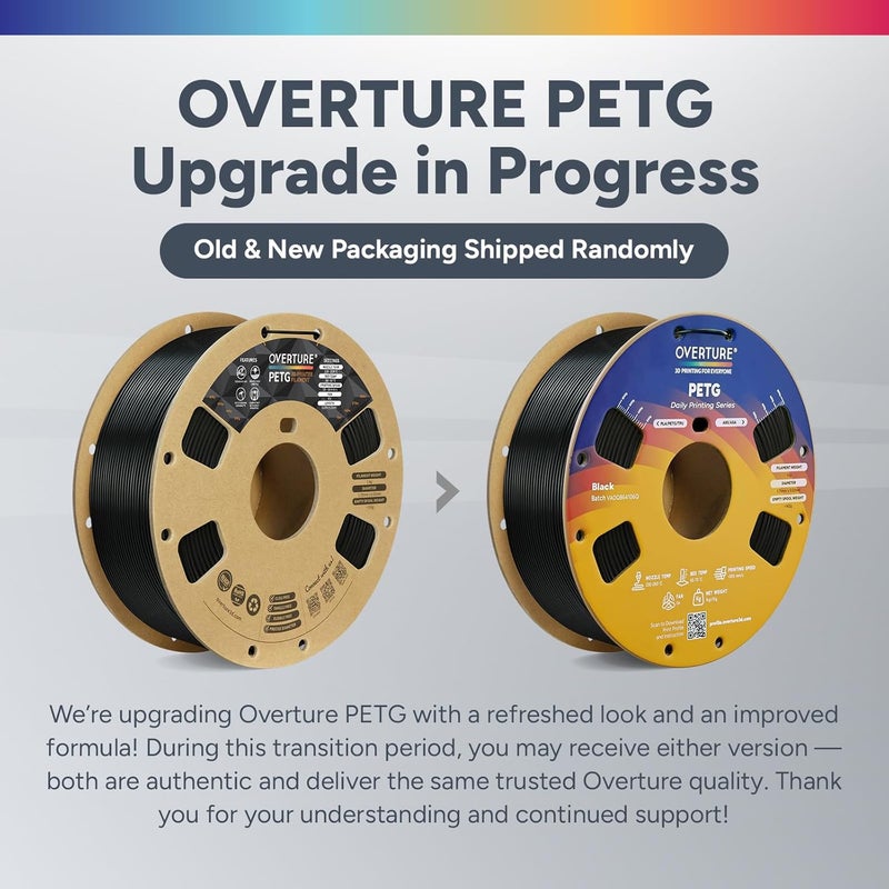 OVERTURE PETG 3D Printer Filament 1.75mm, Neatly Wound Durable PETG 1kg Spool (2.2lbs), Strong Toughness Filament, Dimensional Accuracy +/- 0.02mm, Fit Most FDM Printers (Black (1-Pack)) - Image 2