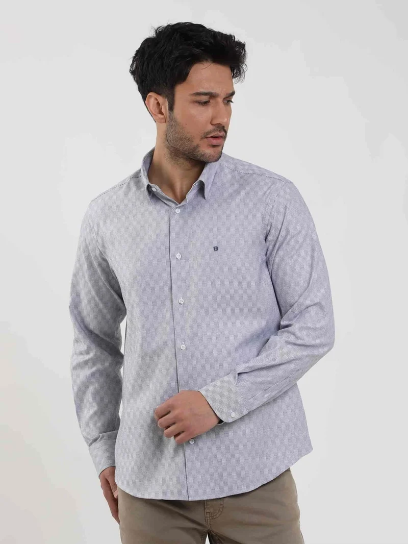 دوفي Regular Fit Button-down Collar Navy Blue Men's Shirt DU1234013013