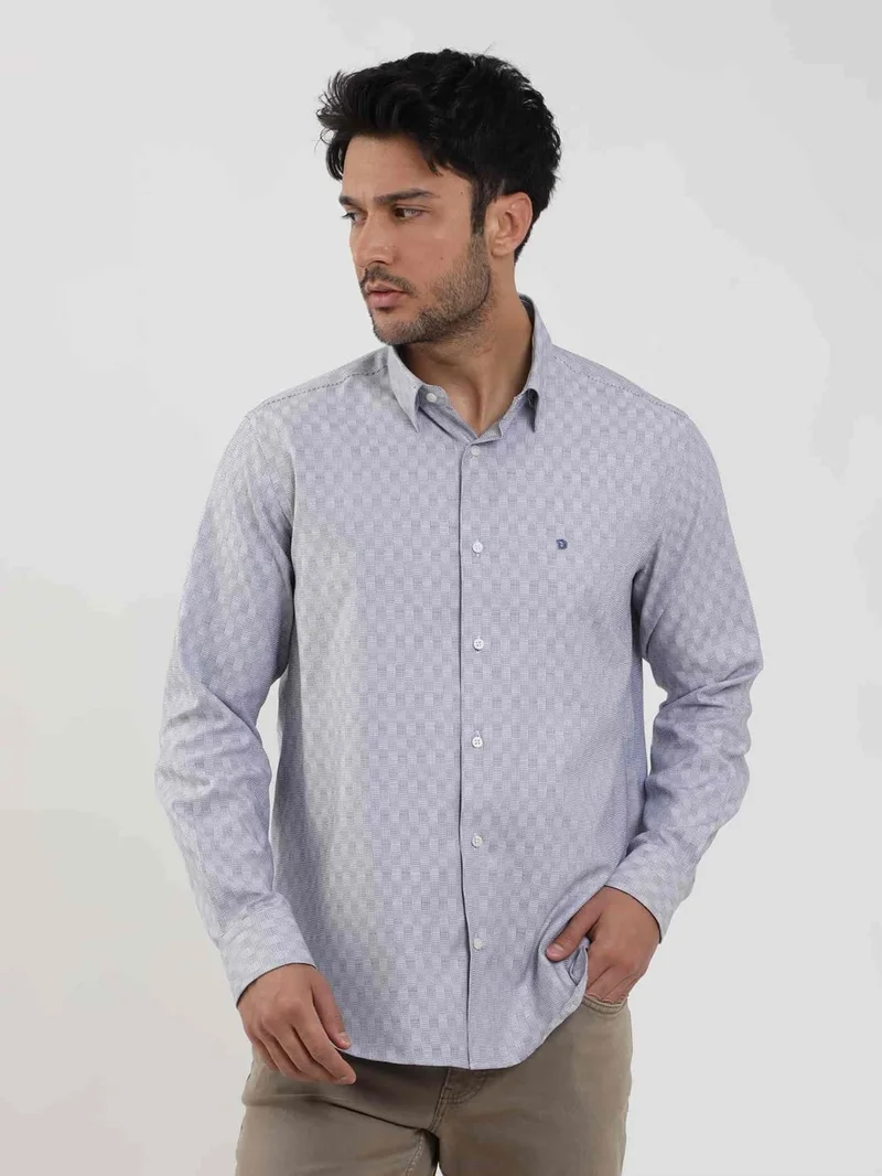 دوفي Regular Fit Button-down Collar Navy Blue Men's Shirt DU1234013013