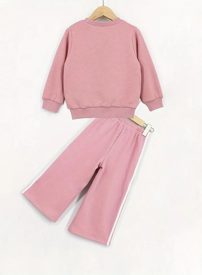 Take Two Girls Pink Graphic Print Fleece Sweatshirt with Pants Set