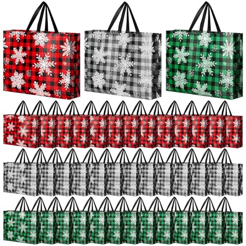 Abbylike 36 Pcs Reusable Christmas Large Gift Bags Bulk Xmas Holiday Plaid Tote Shopping Bags with Handles Red White Green - Image 1