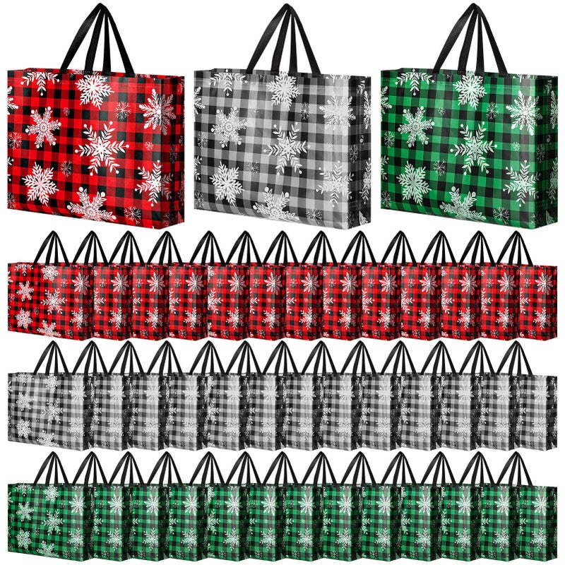 Abbylike 36 Pcs Reusable Christmas Large Gift Bags Bulk Xmas Holiday Plaid Tote Shopping Bags with Handles Red White Green - Image 2