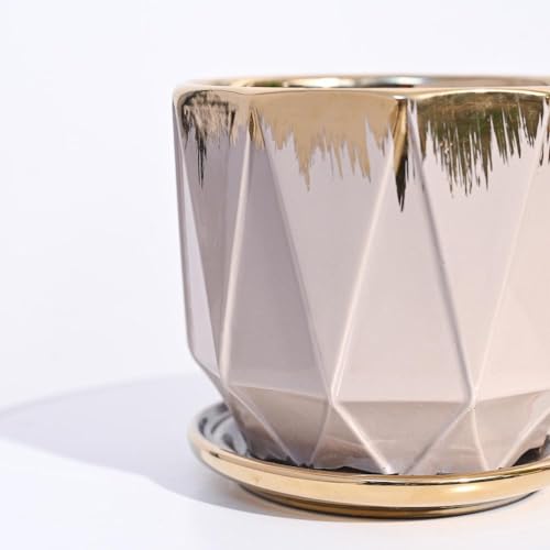 UGAOO Prism Ceramic Pot |Indoor Ceramic Planter for Home, Office, Garden, Balcony - Rose (5 Inch) - Image 3