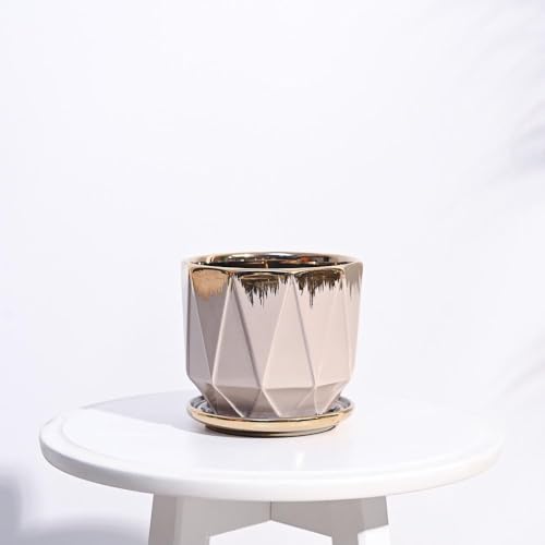 UGAOO Prism Ceramic Pot |Indoor Ceramic Planter for Home, Office, Garden, Balcony - Rose (5 Inch) - Image 2