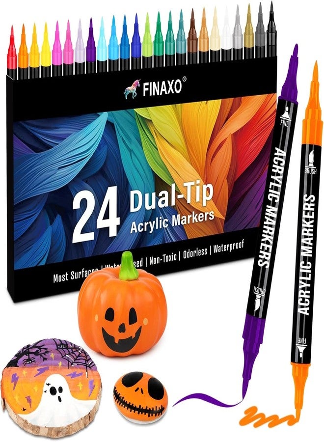 Finaxo Dual Tip Art Markers for Kids, Adults & Professional Artists | 24 Vibrant Colors with Carrying Case | Twin Head Permanent Sketch and Coloring Pens | Ideal for Painting, Drawing, Calligraphy - Image 1