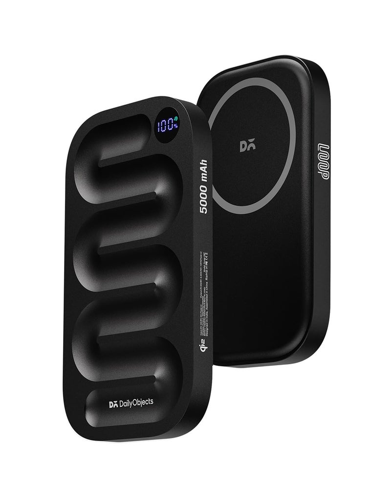 DailyObjects Loop Qi2-Certified 5000 mAh Fast Charging MagSafe-Compatible Wireless Aluminium Power Bank - Black Compatible with iPhone 16, 15,14,13,12 Series | Multi-Layer chipset for Protection - Image 1