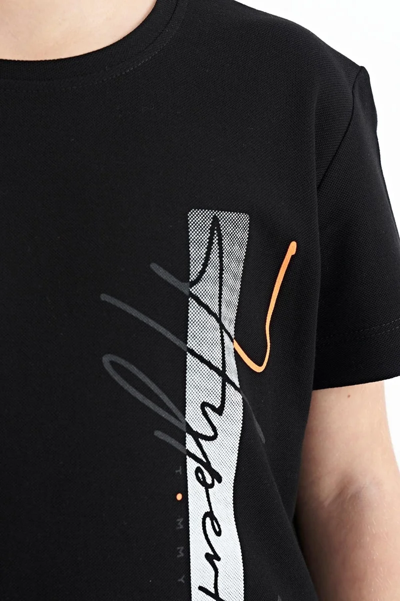 Tommy Life Black Text Printed O Neck Standard Pattern Boy T-Shirt - 11119