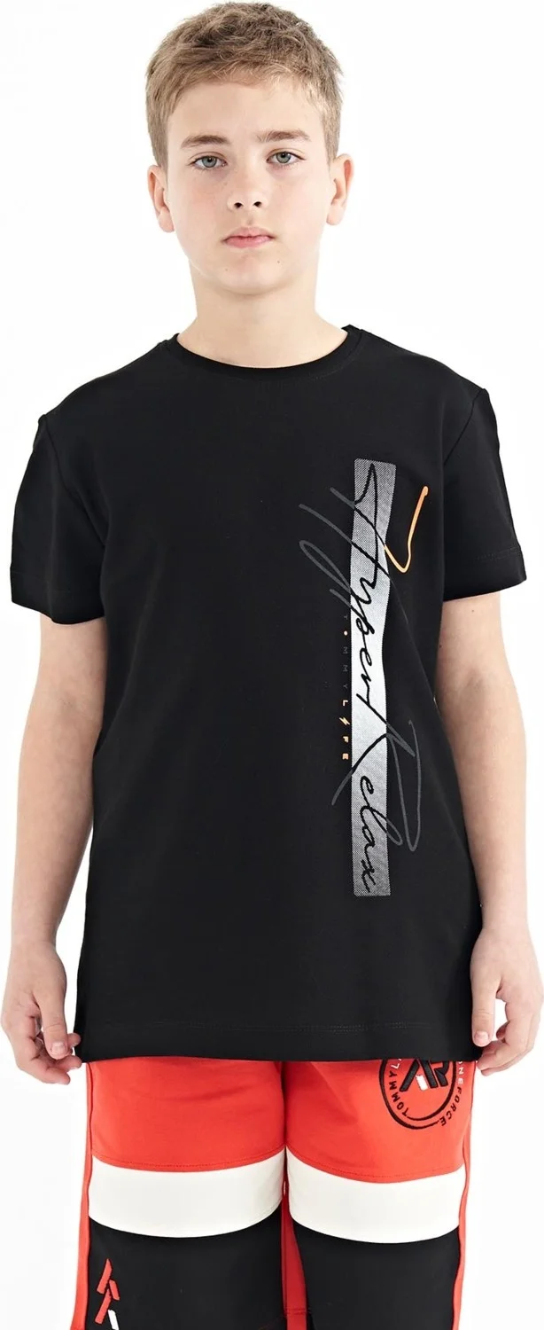 Tommy Life Black Text Printed O Neck Standard Pattern Boy T-Shirt - 11119