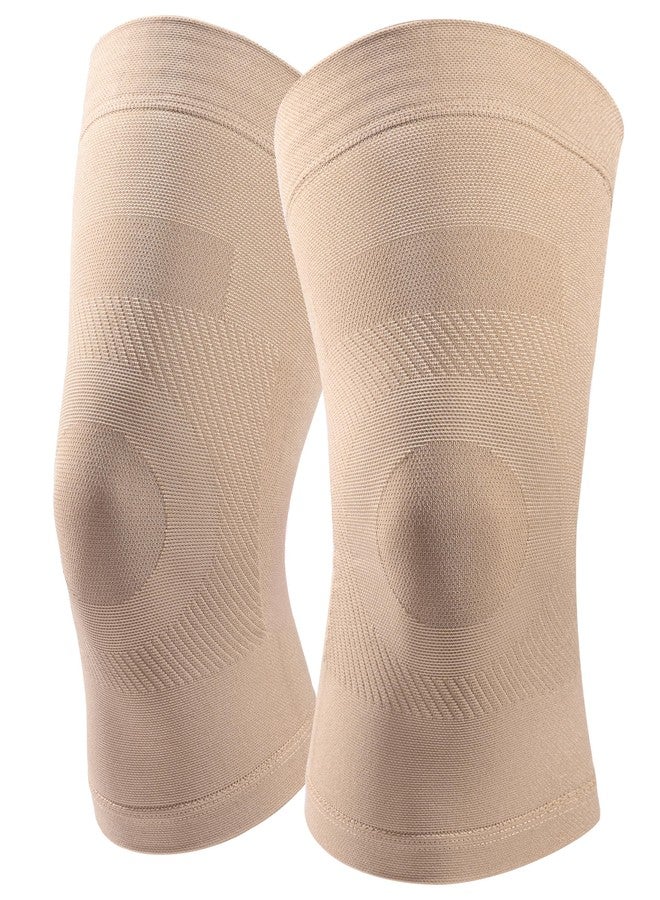 MGANG Knee Compression Sleeves, 1 Pair, Can Be Worn Under Pants, 20-30mmHg Strong Support Knee Brace for Unisex, Knee Support for Meniscus Tear, Arthritis, Pain Relief, Injury Recovery, Daily Wear, Beige M - Image 1