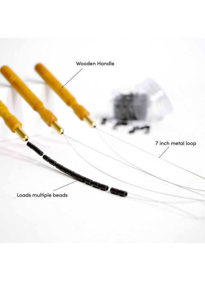 The Hair Shop Loop Needles Wooden Grip Metal Wire Threading Tool For Quick And Easy Installation Of Itip Remy Human Hair Extensions Beader For Microlinks Microbeads Tubes (3 Pack)  - Image 5