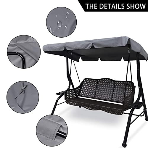 Hagsfire Swing Chair Canopy Replacement, 2 Seater Garden Seat Cover, Waterproof Windproof Anti-UV Heavy Duty Rip Proof Hammock Top Outdoor Furniture Covers (Grey, Small), Gray - Image 3
