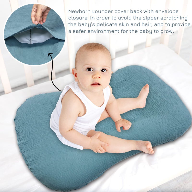 Hooyax Muslin Baby Lounger Cover Soft Organic Cotton Slipcover Fits Newborn Lounger for Baby Boys and Girls (Blue) - Image 3