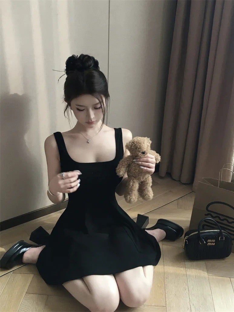 French Style Black Suspender Dress For Women Summer A-Line Short Skirt High-End Elegant Waist Skirt - Image 5