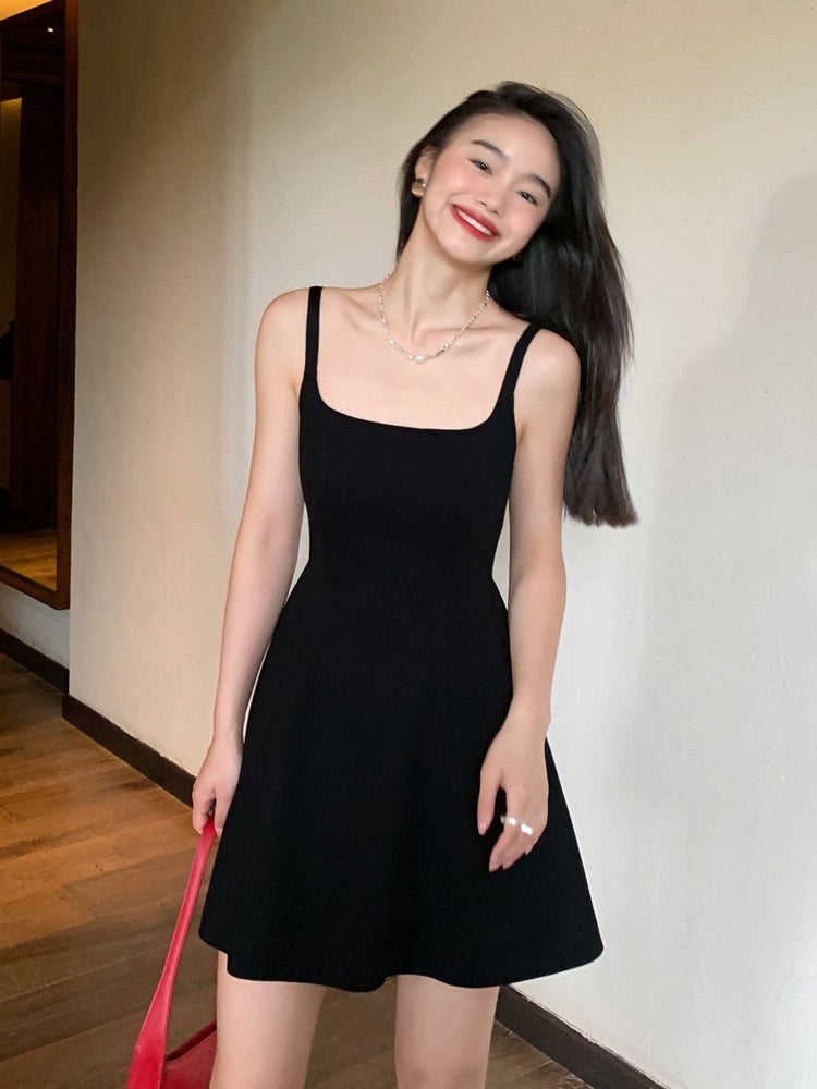 French Style Black Suspender Dress For Women Summer A-Line Short Skirt High-End Elegant Waist Skirt - Image 2