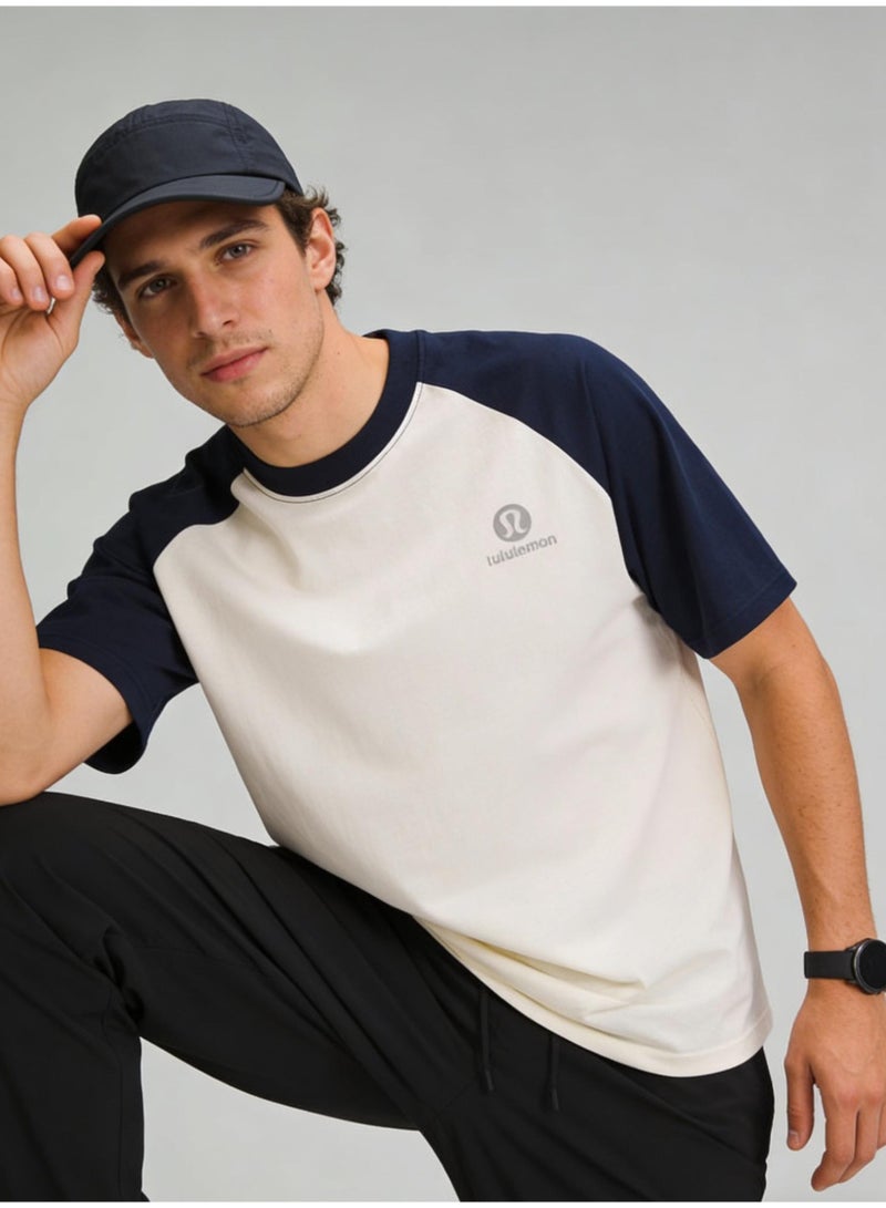 Lululemon Style Navy & Cream Color Block Raglan T-Shirt Unisex Loose Casual Couple Short Sleeve Tee Style Navy & Cream Color Block Raglan T-Shirt Unisex Loose Casual Couple Short Sleeve Tee Style Navy & Cream Color Block Raglan T-Shirt Unisex Loose Casual Couple Short Sleeve Tee - Image 1