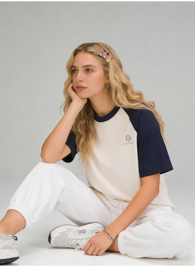 Lululemon Style Navy & Cream Color Block Raglan T-Shirt Unisex Loose Casual Couple Short Sleeve Tee Style Navy & Cream Color Block Raglan T-Shirt Unisex Loose Casual Couple Short Sleeve Tee Style Navy & Cream Color Block Raglan T-Shirt Unisex Loose Casual Couple Short Sleeve Tee - Image 5
