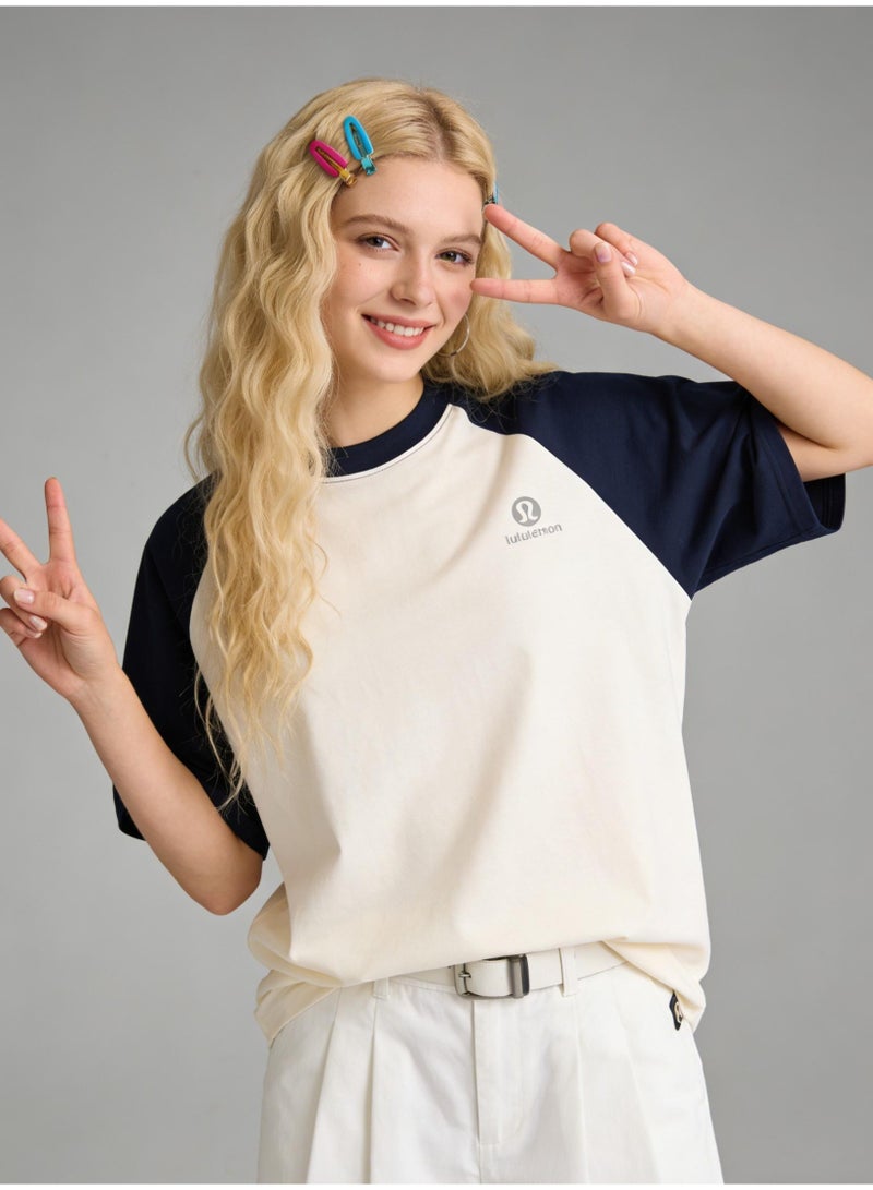 Lululemon Style Navy & Cream Color Block Raglan T-Shirt Unisex Loose Casual Couple Short Sleeve Tee Style Navy & Cream Color Block Raglan T-Shirt Unisex Loose Casual Couple Short Sleeve Tee Style Navy & Cream Color Block Raglan T-Shirt Unisex Loose Casual Couple Short Sleeve Tee - Image 2