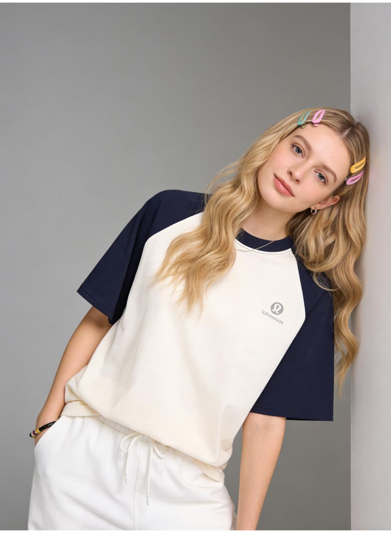 Lululemon Style Navy & Cream Color Block Raglan T-Shirt Unisex Loose Casual Couple Short Sleeve Tee Style Navy & Cream Color Block Raglan T-Shirt Unisex Loose Casual Couple Short Sleeve Tee Style Navy & Cream Color Block Raglan T-Shirt Unisex Loose Casual Couple Short Sleeve Tee - Image 4