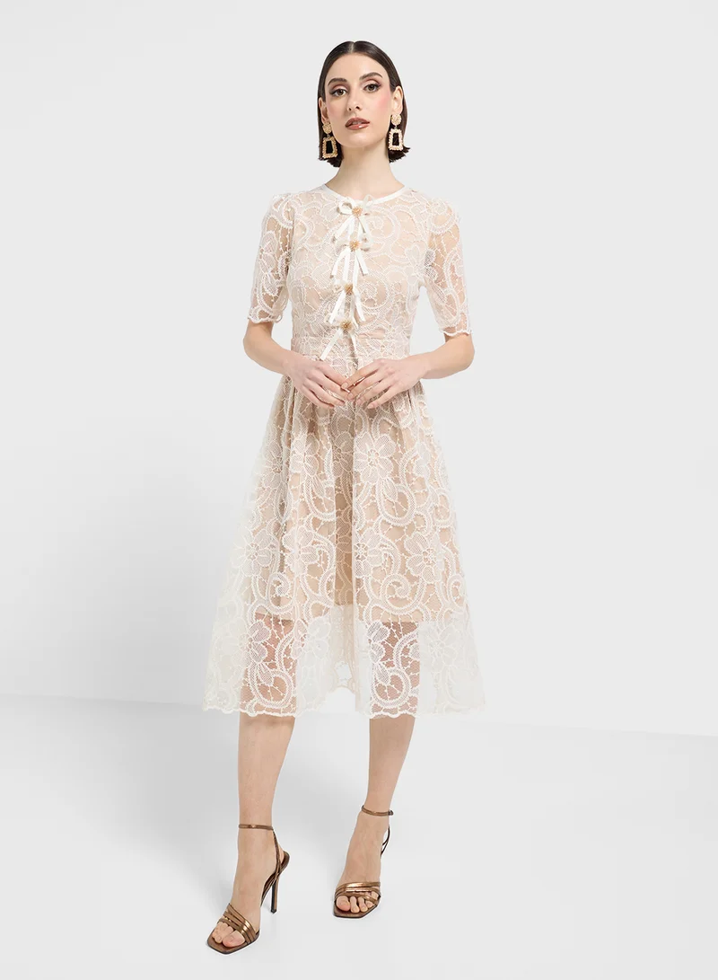 ELLA Floral Lace Midi Dress