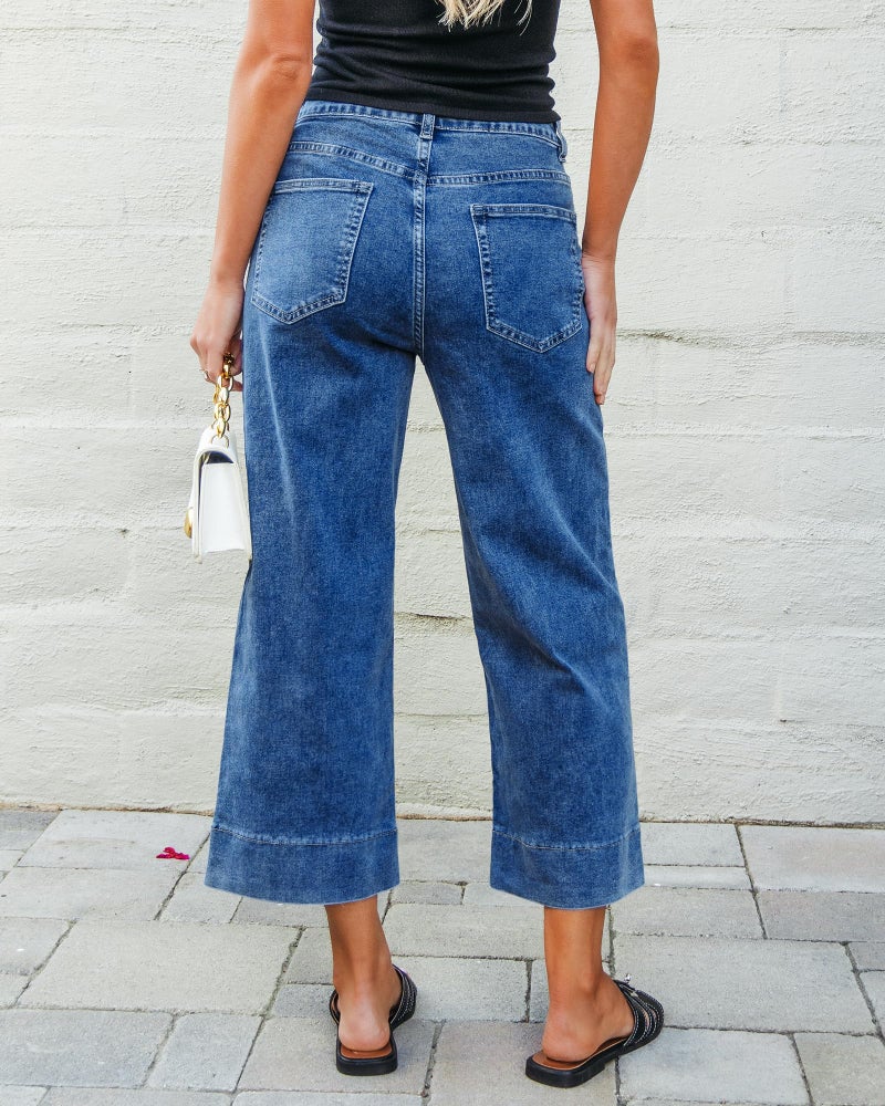 GRAPENT Womens Capris - High Waisted Stretch Jeans for Women - Casual Summer Wide Leg Jeans - Color Classic Blue - Medium Size 8 to 10 - Image 2