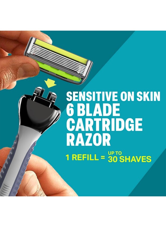 BOMBAY SHAVING COMPANY - Sensi Flo 6 (Pack Of 2) (1 Razor With 2 Cartridge Refills) | Up To 4 Months Of Shaves |6 Blade Razor For Men Trimmer Blade Skin Guard With Aloe And Vit E Lubricating Strip - Image 1